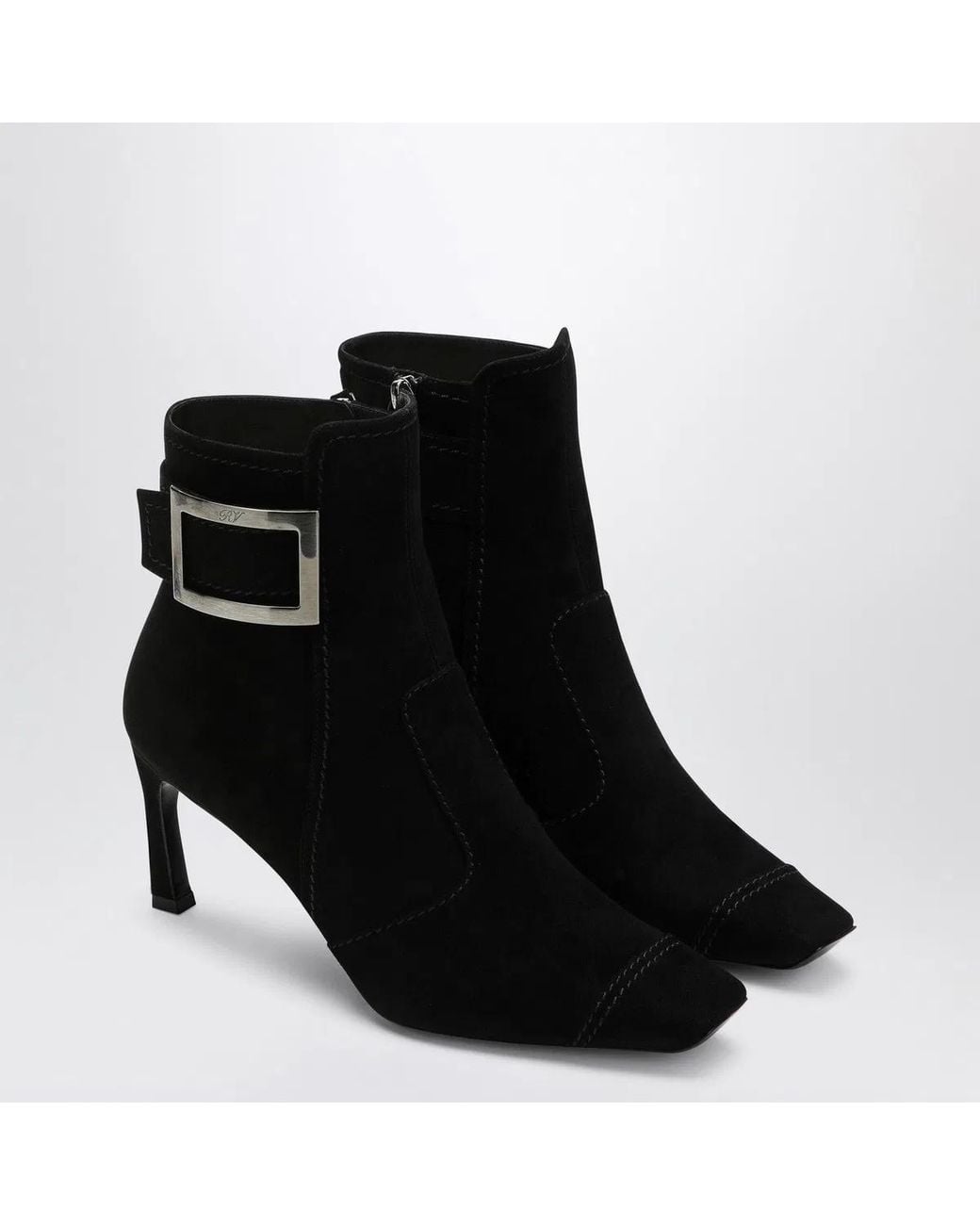 Roger Vivier Black Trompette Suede Ankle Boot Leather