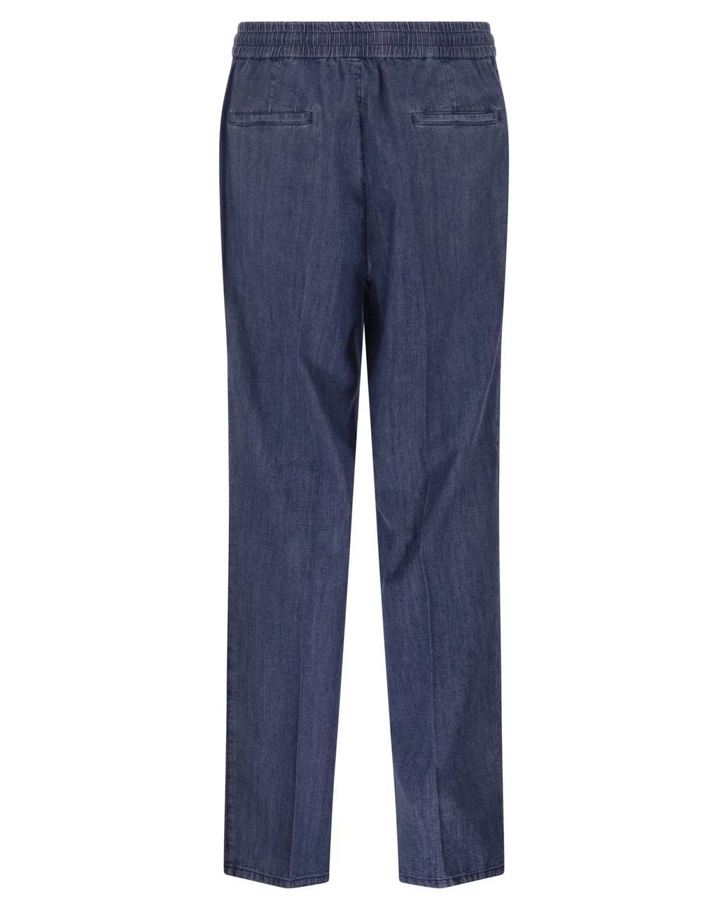Brunello Cucinelli Blue Lightweight Denim Trousers With Drawstring And Double Pleats for men