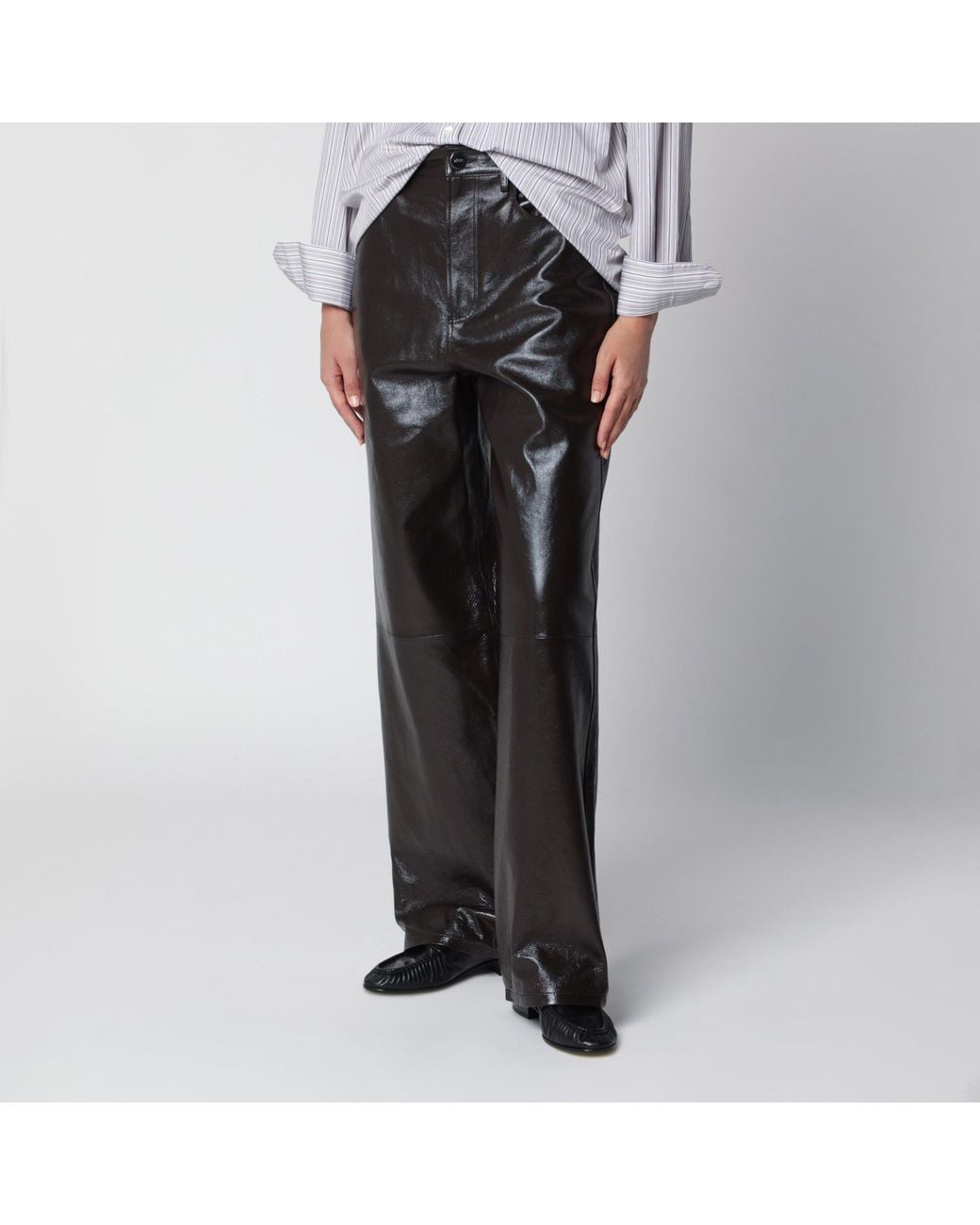Rohe Black Leather Wide-Leg Trousers