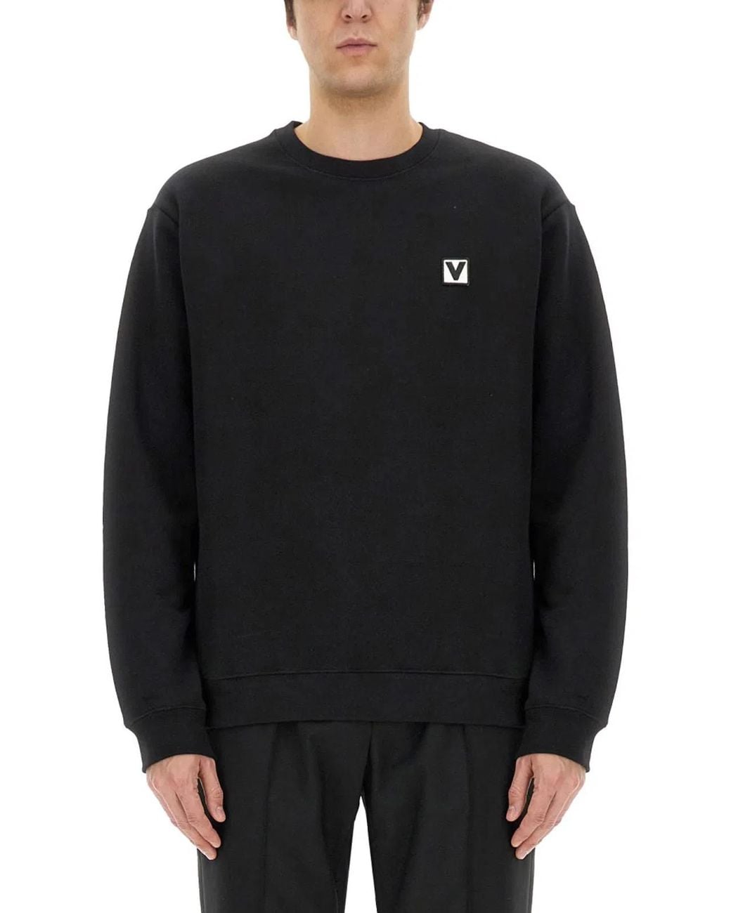 Valentino Black Cotton Crewneck Sweatshirt With Chez Patch for men