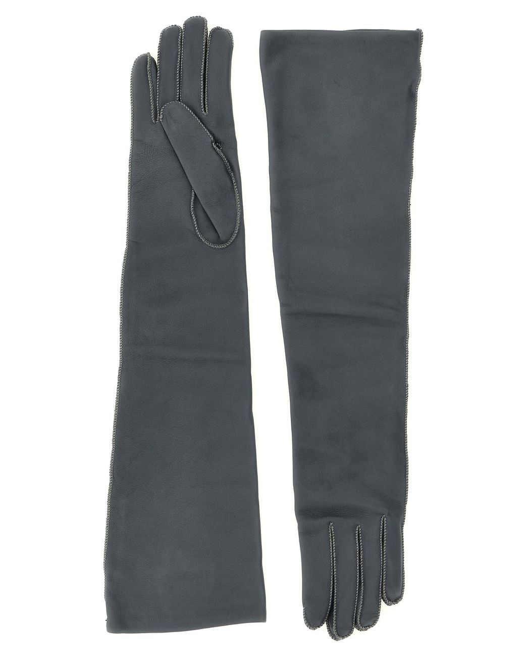 Agnona Gray Long Leather Gloves