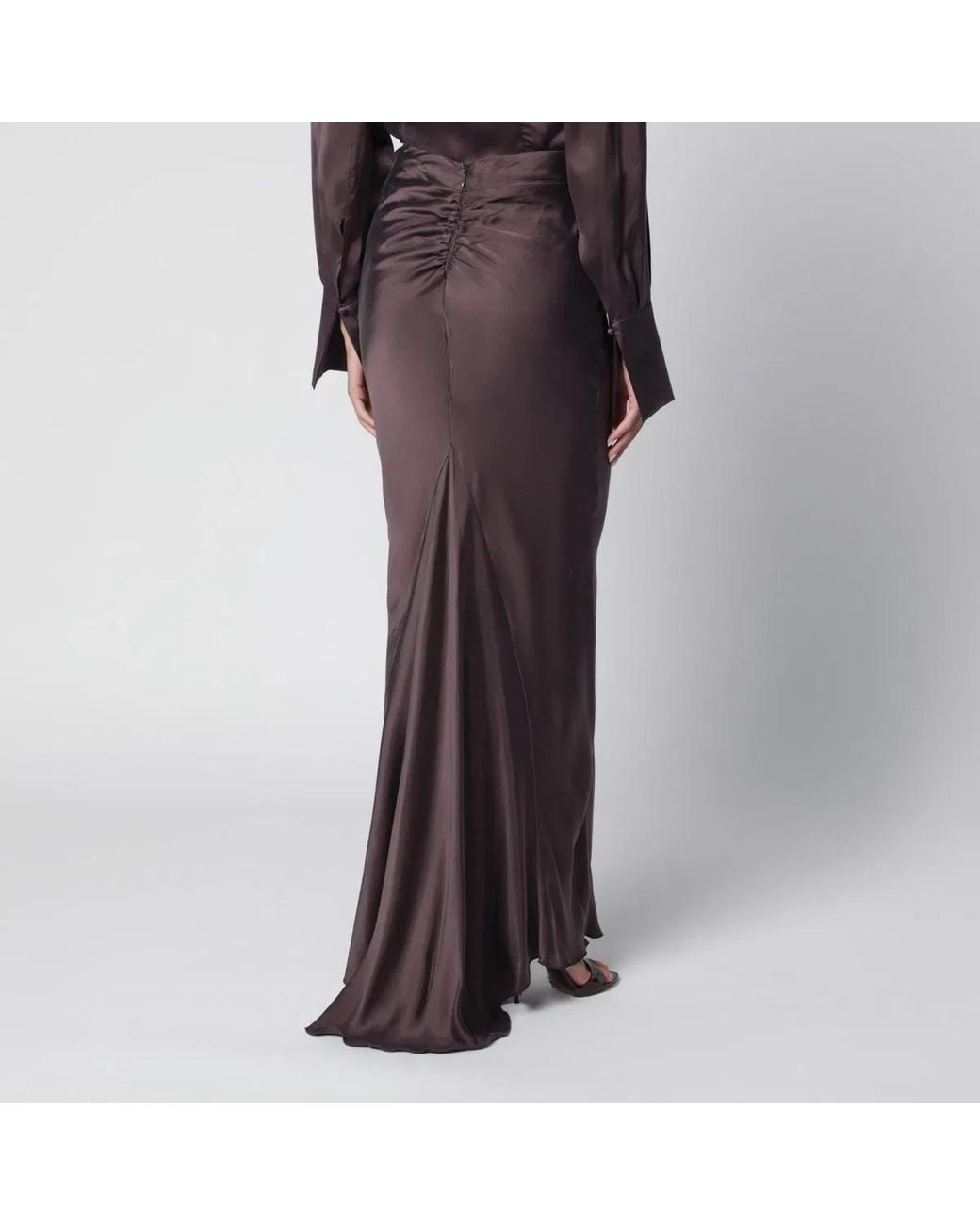 ANDAMANE Brown Long Rouge Noir Satin Skirt