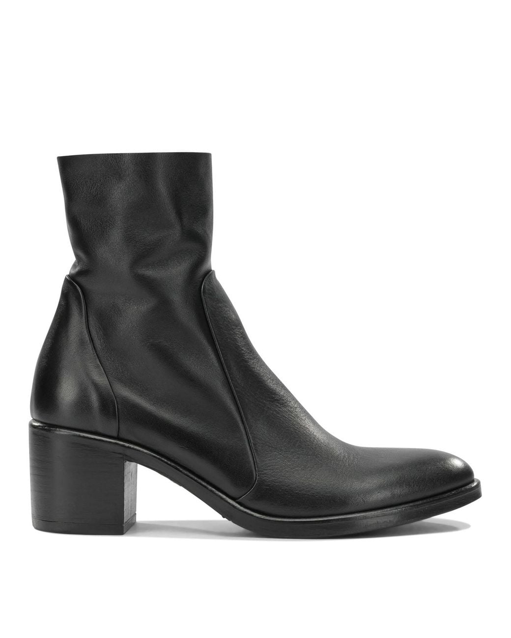 Strategia Black Leather Rubber Boots Ankle