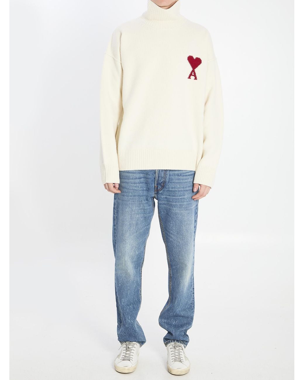 AMI White Wool Ami De Coeur Turtleneck for men