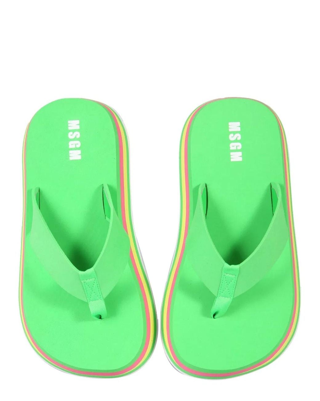 MSGM Green Striped Slippers