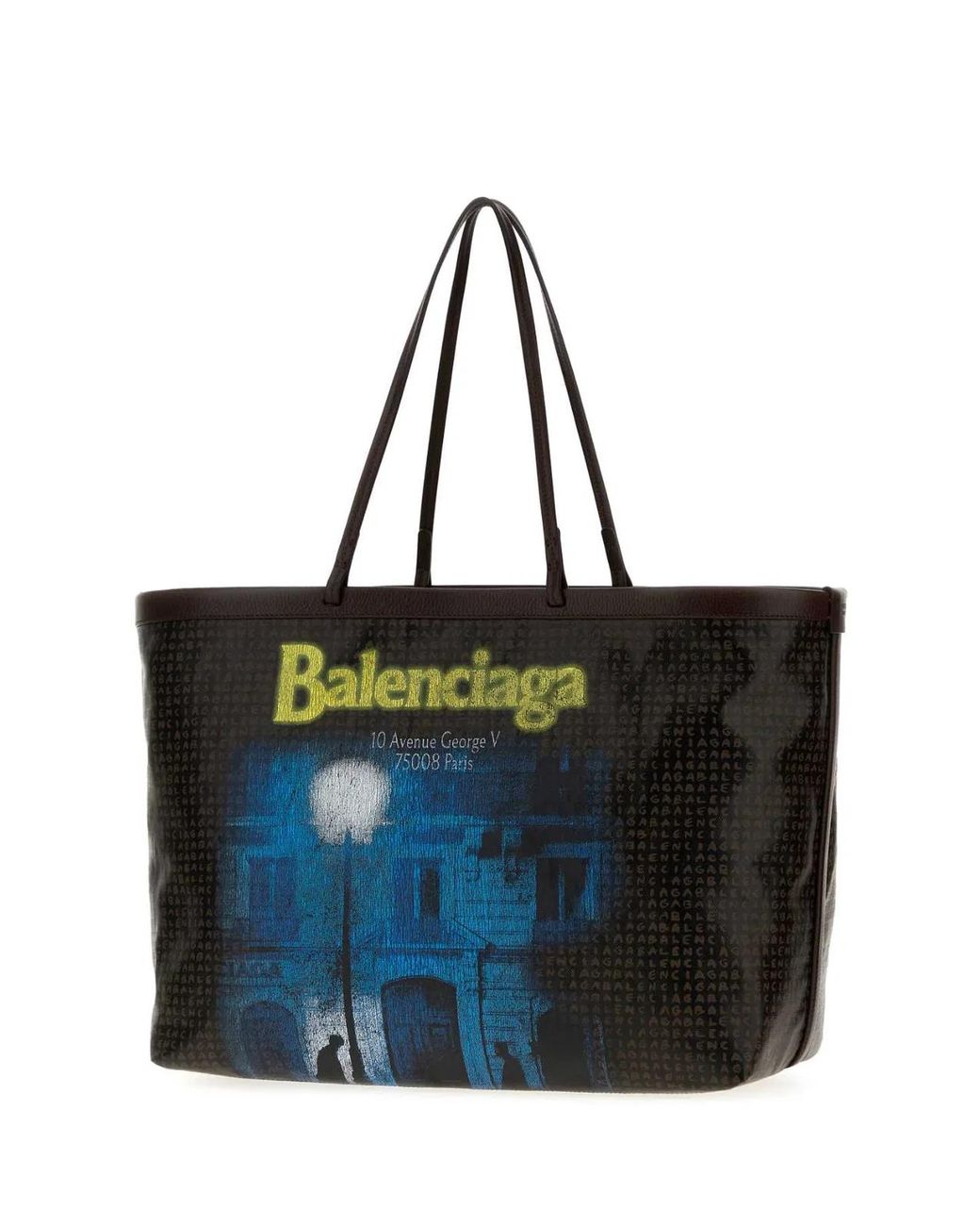 Balenciaga Blue Logo-Print Leather-Trim Tote Bag