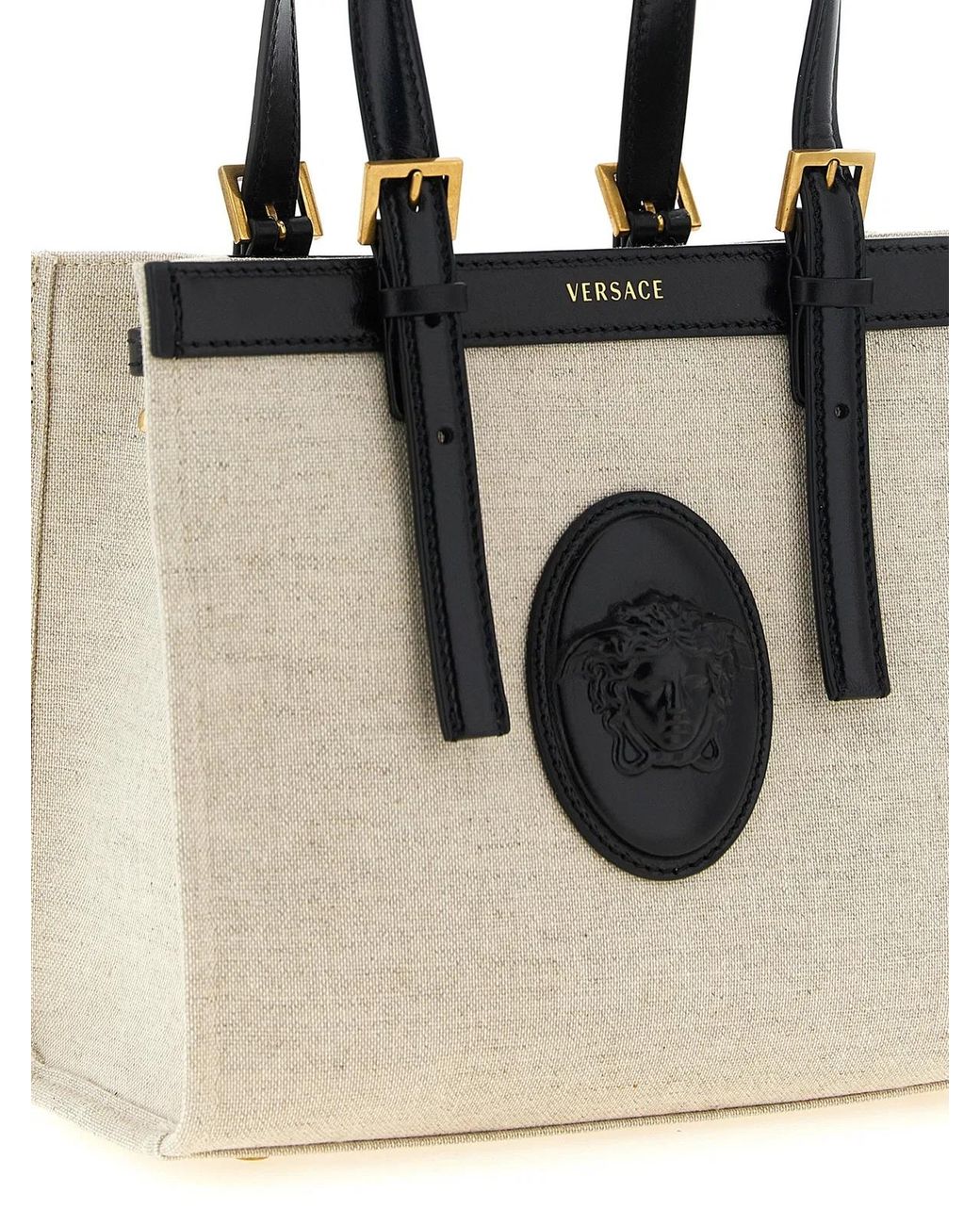 Versace Black Linen Tote Bag