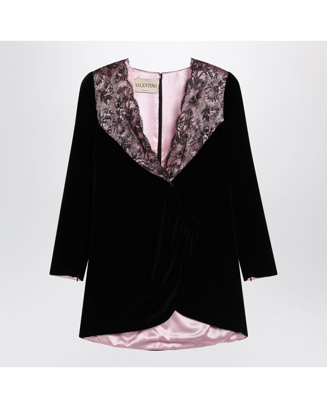 Valentino Black Short Velvet Dress With Lace