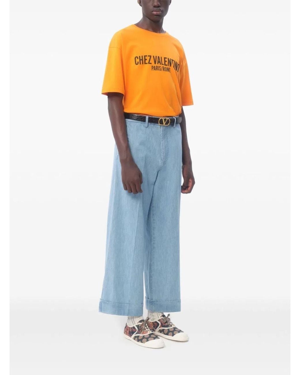 Valentino Blue Wide Jeans With Cuff for men