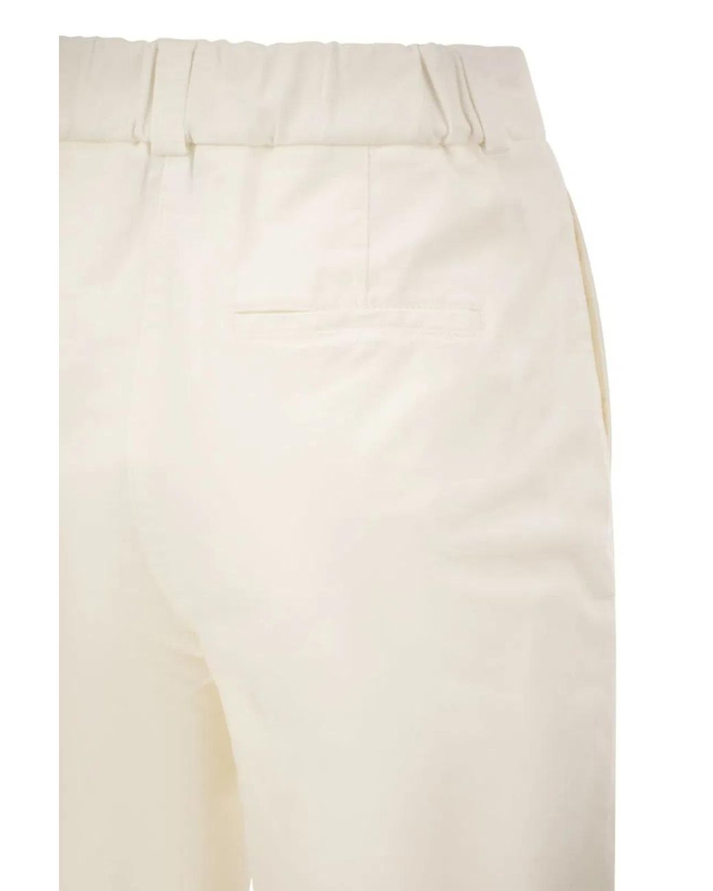 Peserico White Stretch Cotton Tapered Trousers With Elasticated Waistband