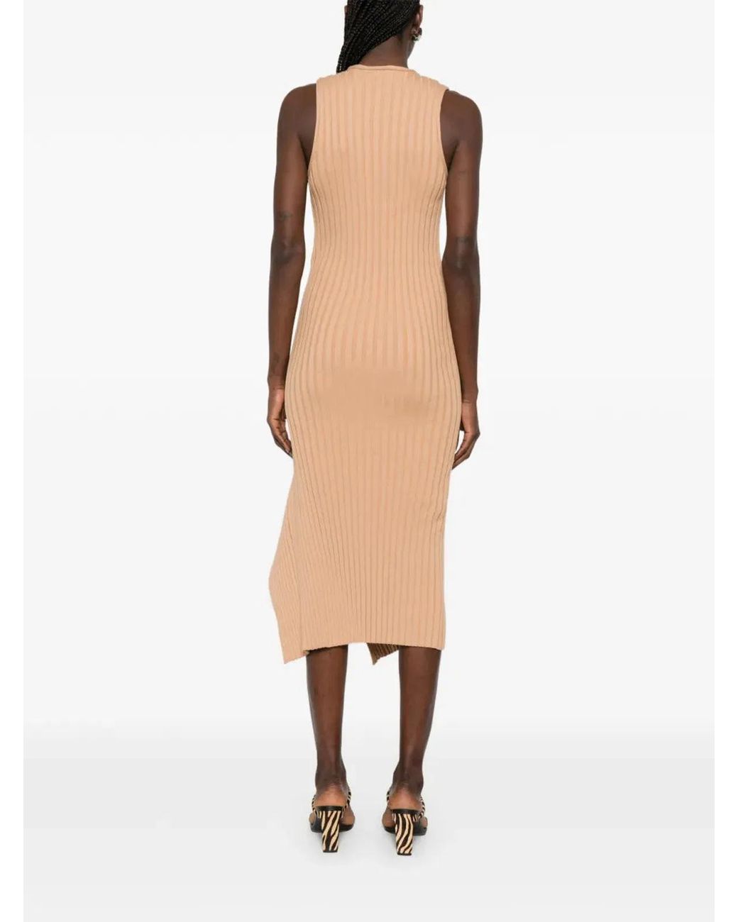 Stella McCartney White Sleeveless All-Over Ribbed Knit Dress With Zip Closure