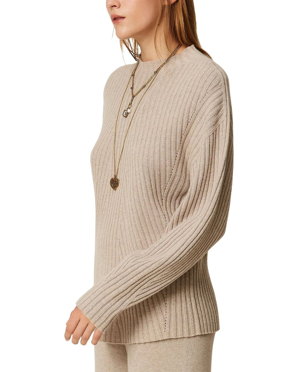 Twinset Natural Wool-Blend Jumper With Lurex