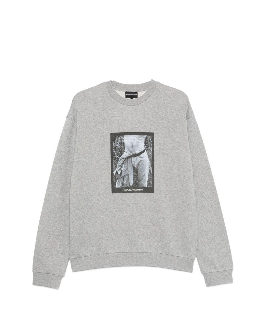 Emporio Armani Gray Logo Print Crewneck Sweatshirt for men