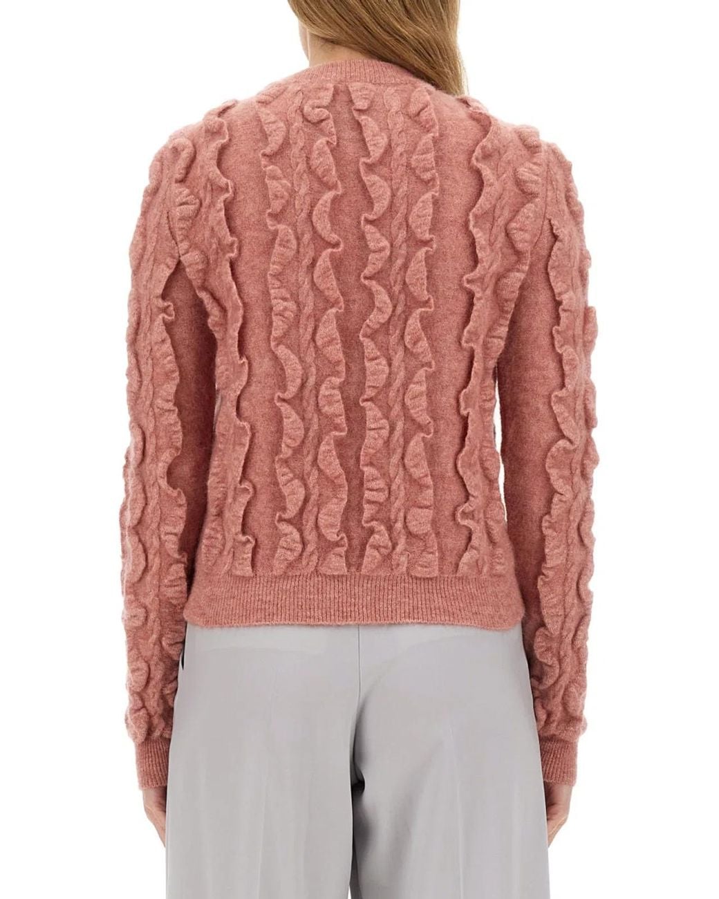 Moschino Red Ruffled Texture Wool Blend Sweater