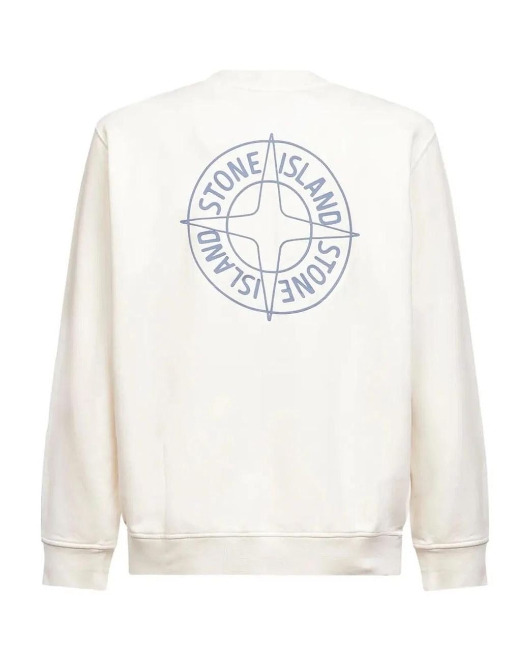 Stone Island White Oversized Crew Neck Sweatshirt With “Outline Compass” Print for men