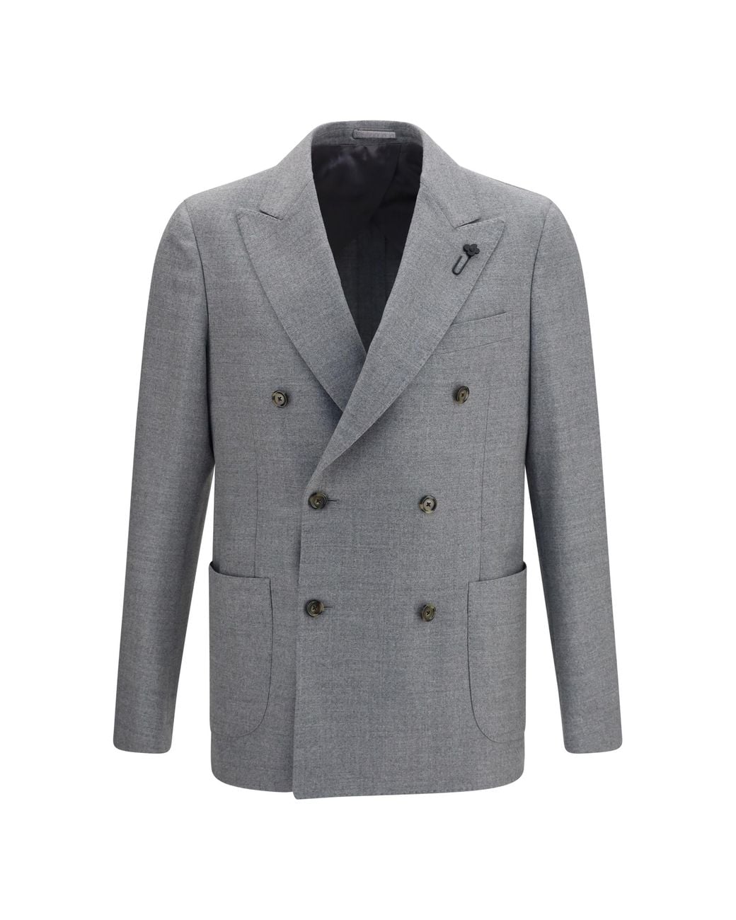 Lardini Gray Double-Breasted Wool-Blend Jacket for men