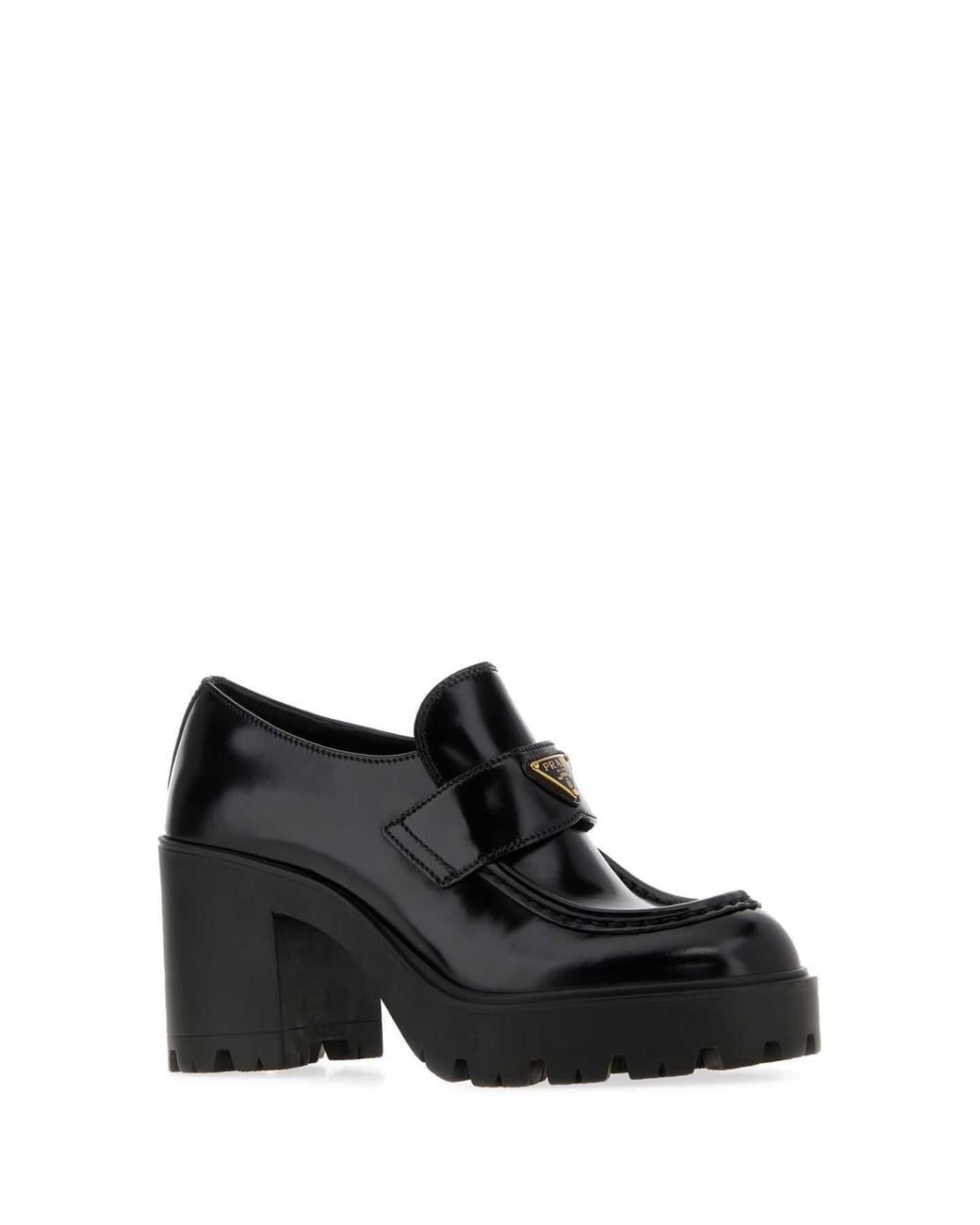Prada Black Leather Heeled Loafers