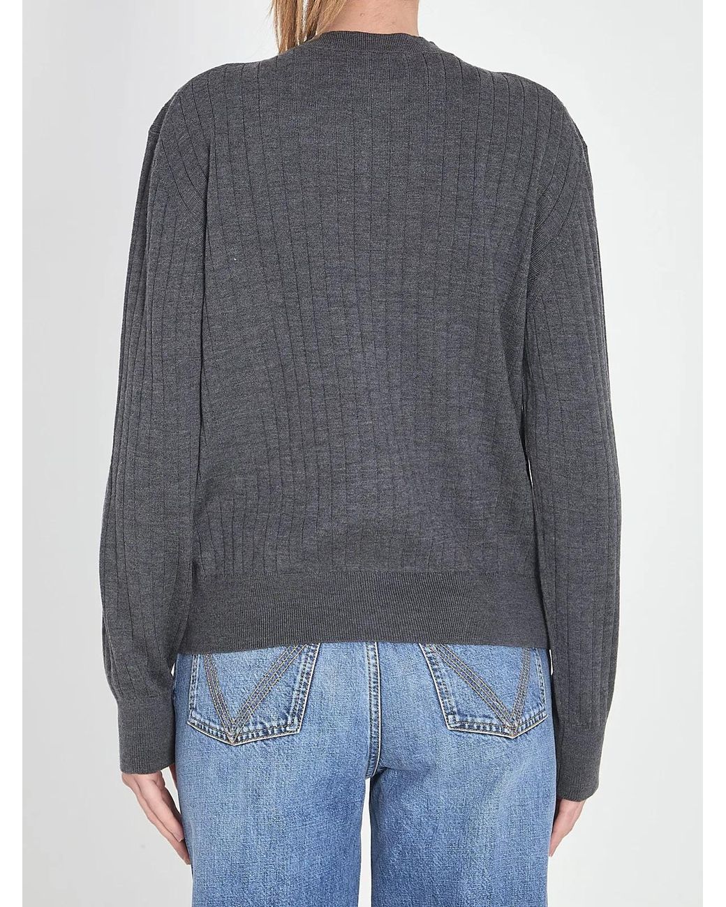 Bottega Veneta Gray Ribbed Knit Cardigan