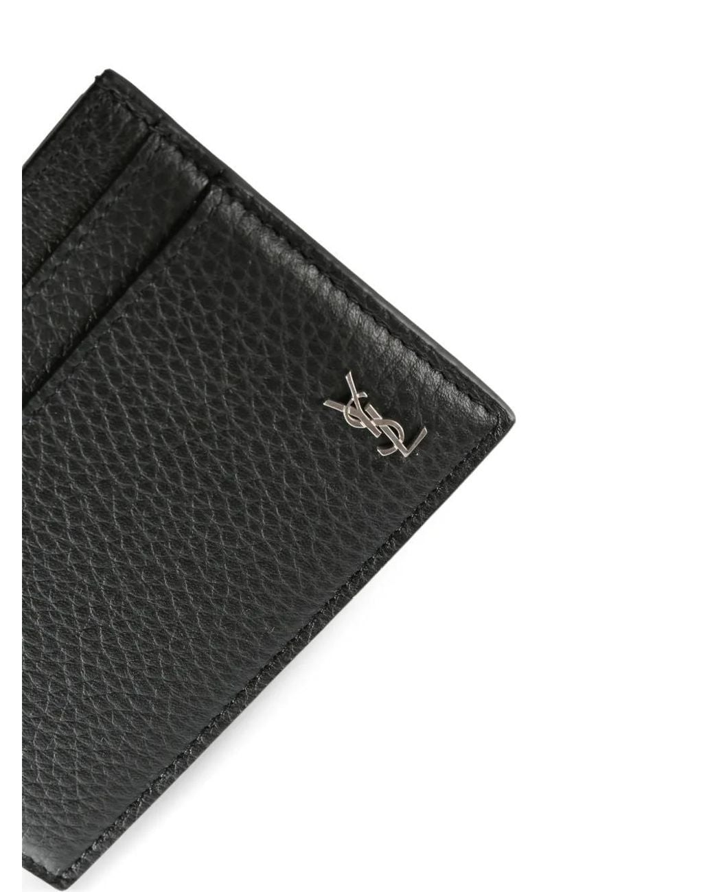 Saint Laurent Black Tiny Cassandre Grained Leather Cardholder for men