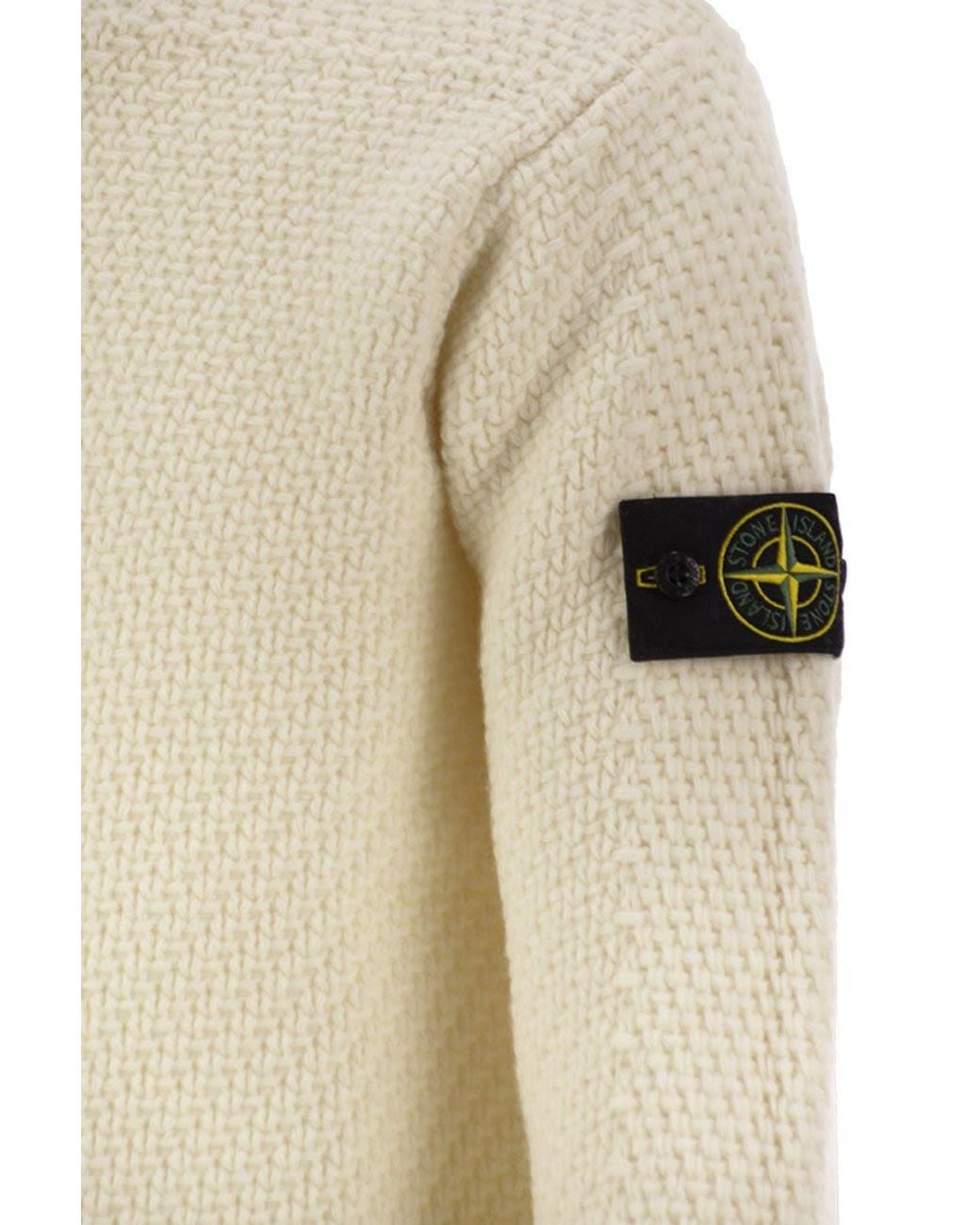 Stone Island Natural Virgin Wool Blend Textured Crew-Neck Jumper for men