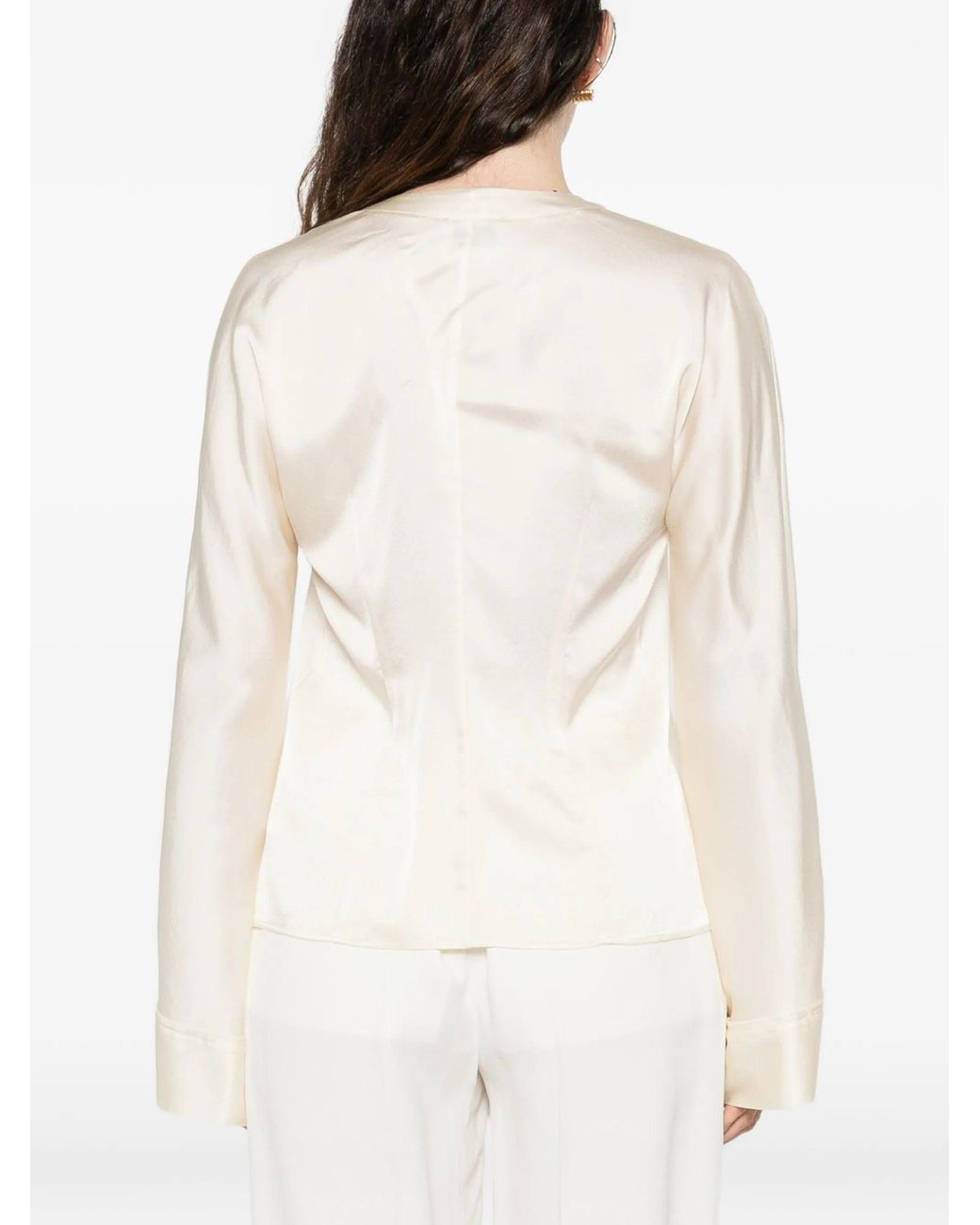 Forte_forte White Yogurt Shiny Stretch Silk Shirt