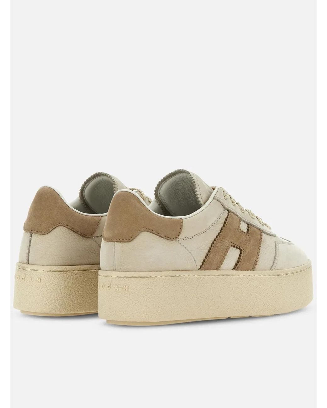 Hogan Natural Leather Platform Sneakers With Suede Accents And Iconic Logo