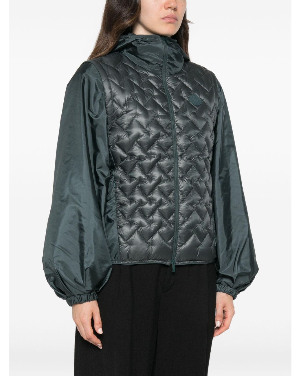 Moncler Green Quilted-Panel Hooded Jacket