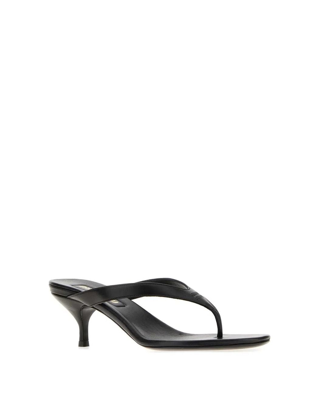 Miu Miu Black Leather Thong Slipper Sandals With 5 Cm Heel