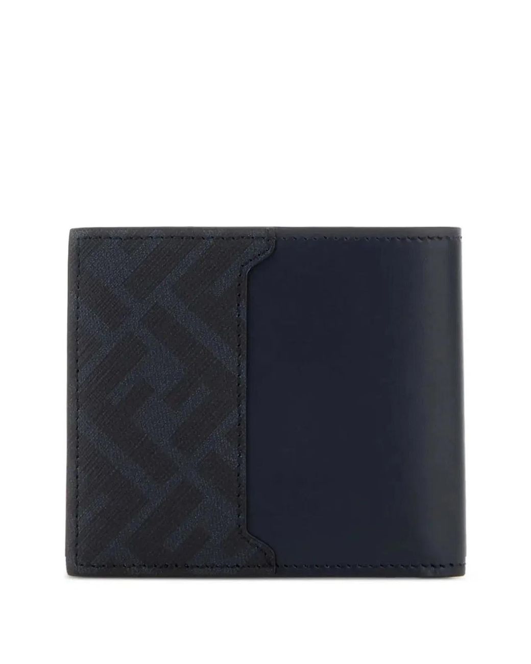 Fendi Blue Squared Ff Leather And Ff Canvas Compact Bi-Fold Wallet for men