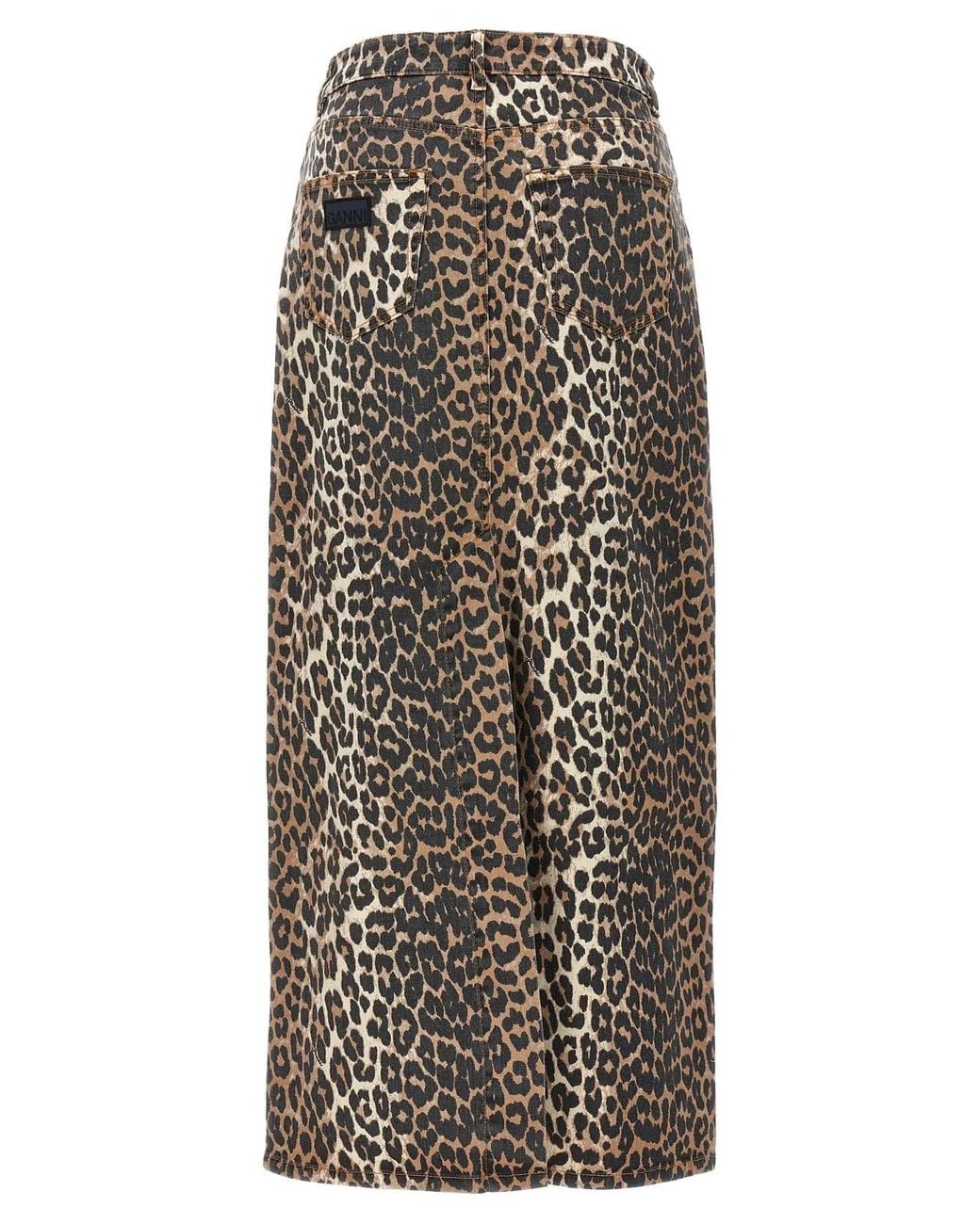 Ganni Brown Animal Print Long Skirt