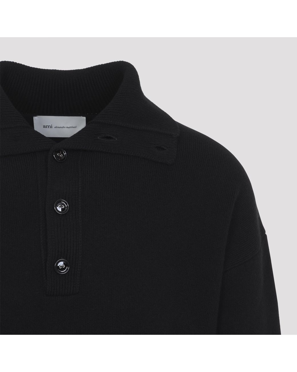 AMI Black High Buttoned Collar Sweater for men
