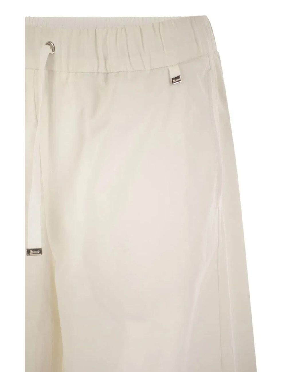Herno White Resort Cotton Trousers With Drawstring