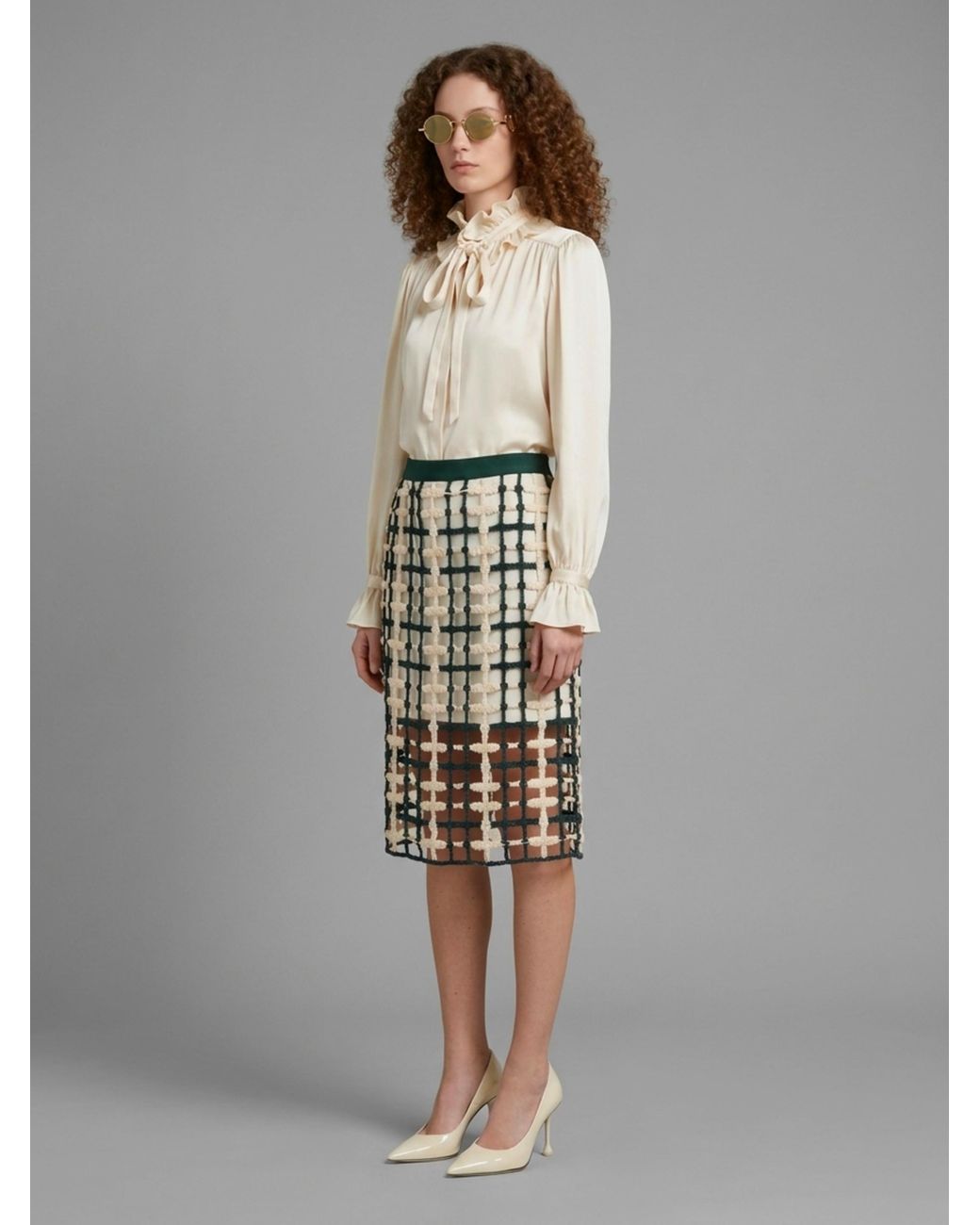 SUTTON NEW YORK Natural Mesh Midi Skirt