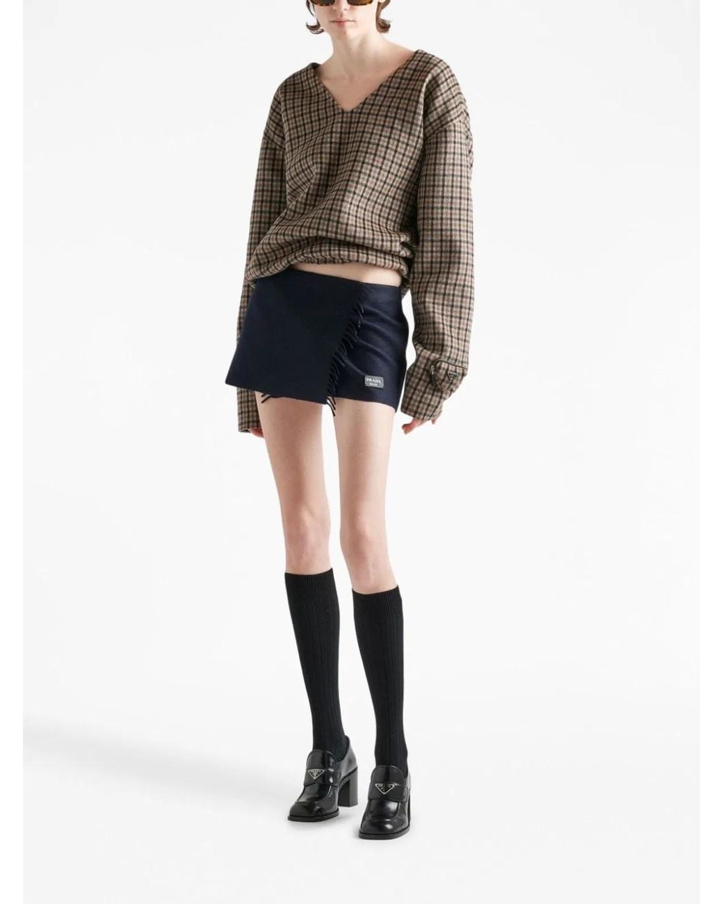 Prada Gray Checked Cashgora Sweater