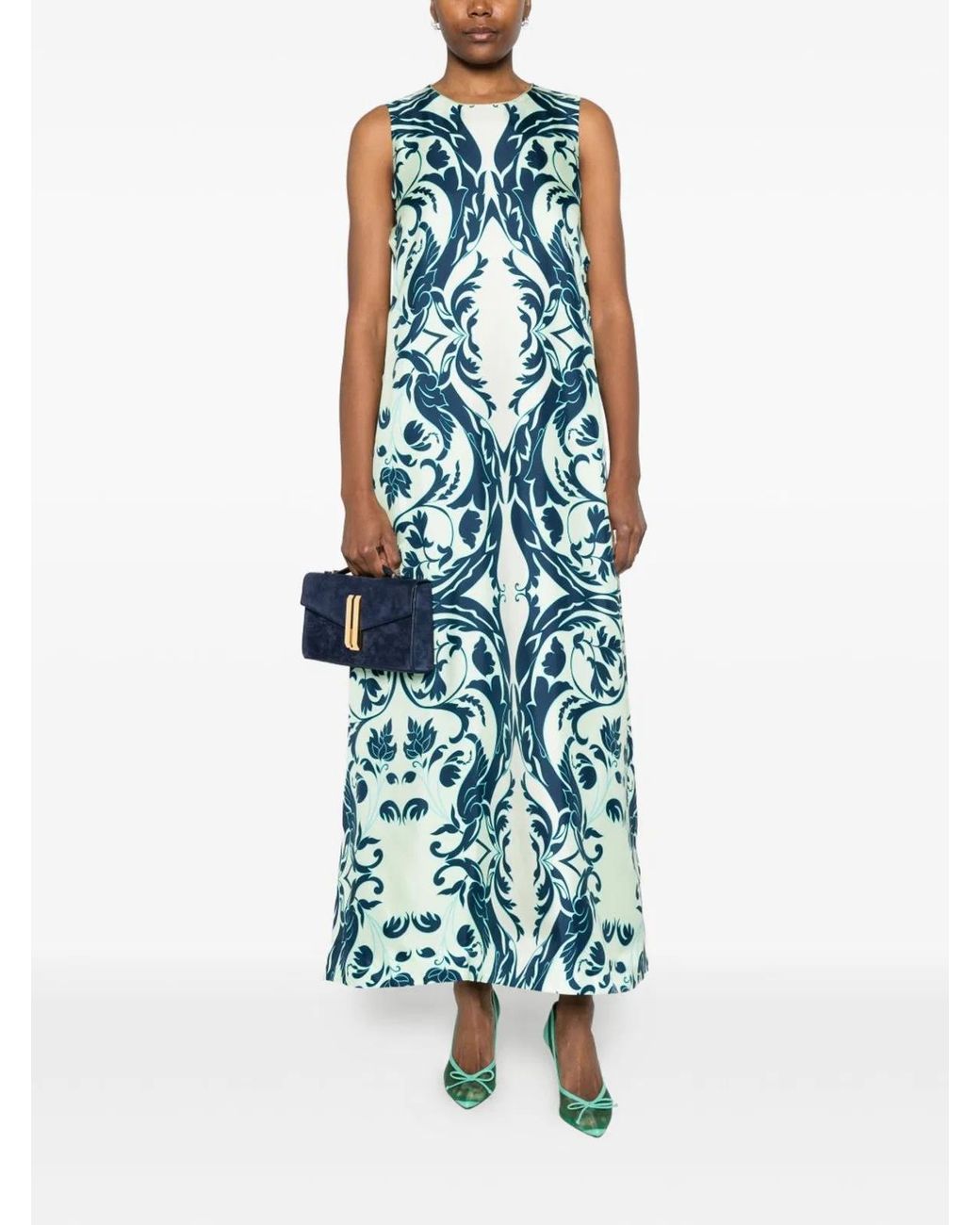 F.R.S For Restless Sleepers Blue Printed Silk Dress