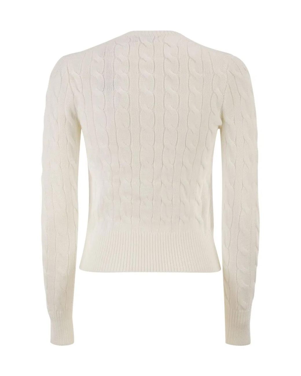 Polo Ralph Lauren White Cable Knit Cotton Crew Neck Cardigan