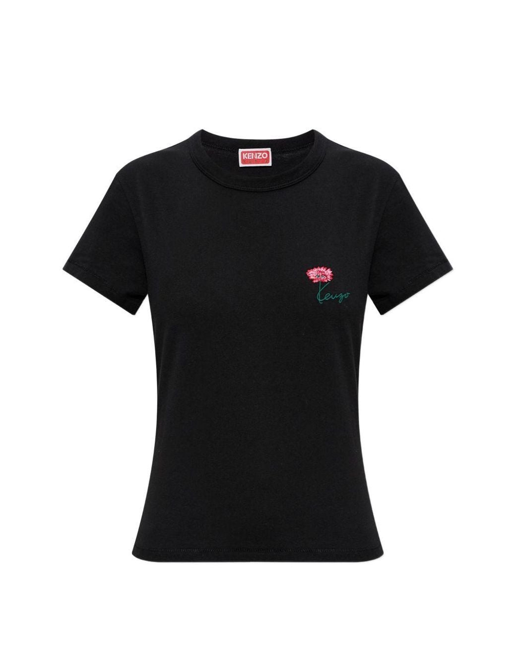 KENZO Black Small-Fit Embroidered Cotton T-Shirt With Tulip' Print