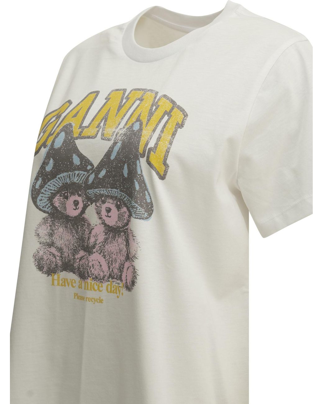 Ganni Gray "Mushroom Teddy" Crew-Neck T-Shirt