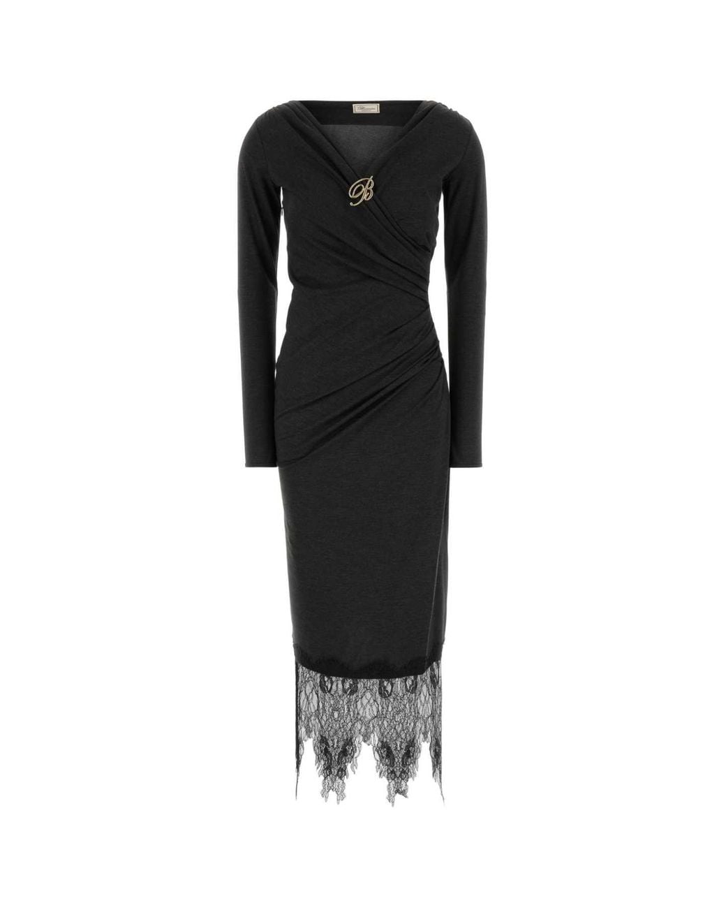 Blumarine Black Abito Longuette Fondo Pizzo