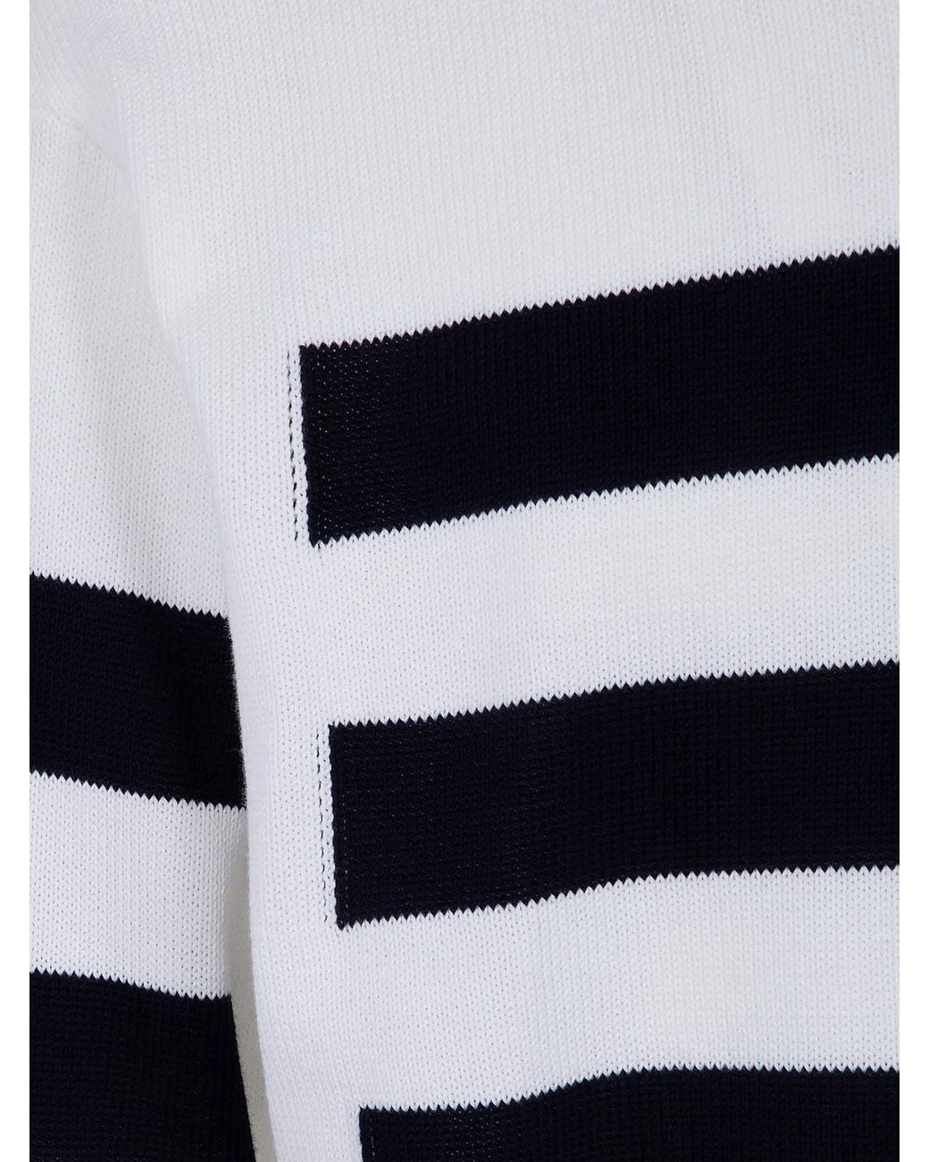 Nuur White Two Tone Stripes Crew Neck Sweater for men