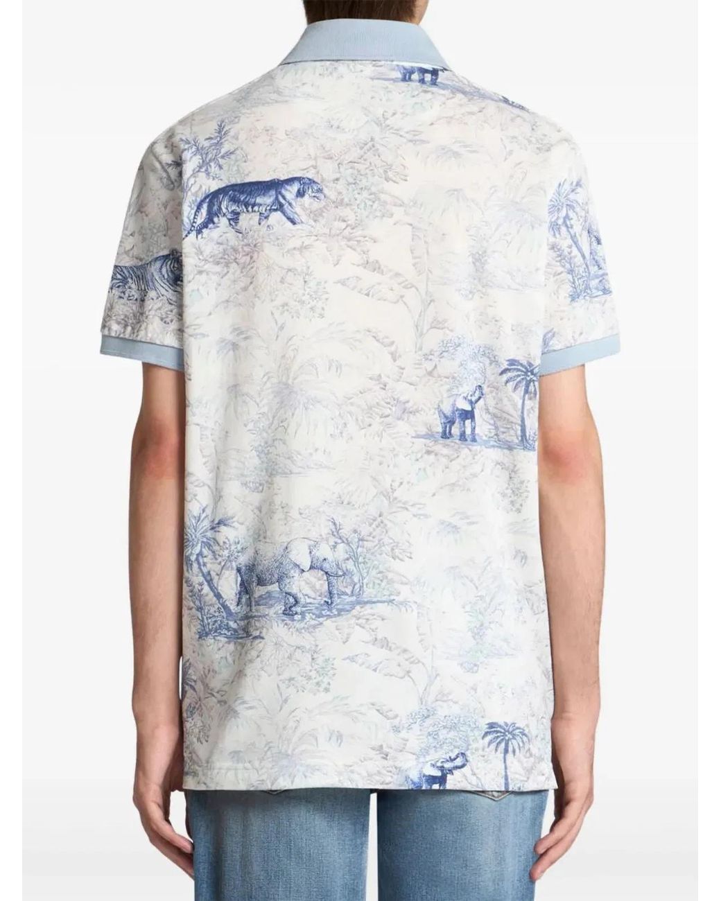Etro Blue Safari Print Polo Shirt for men