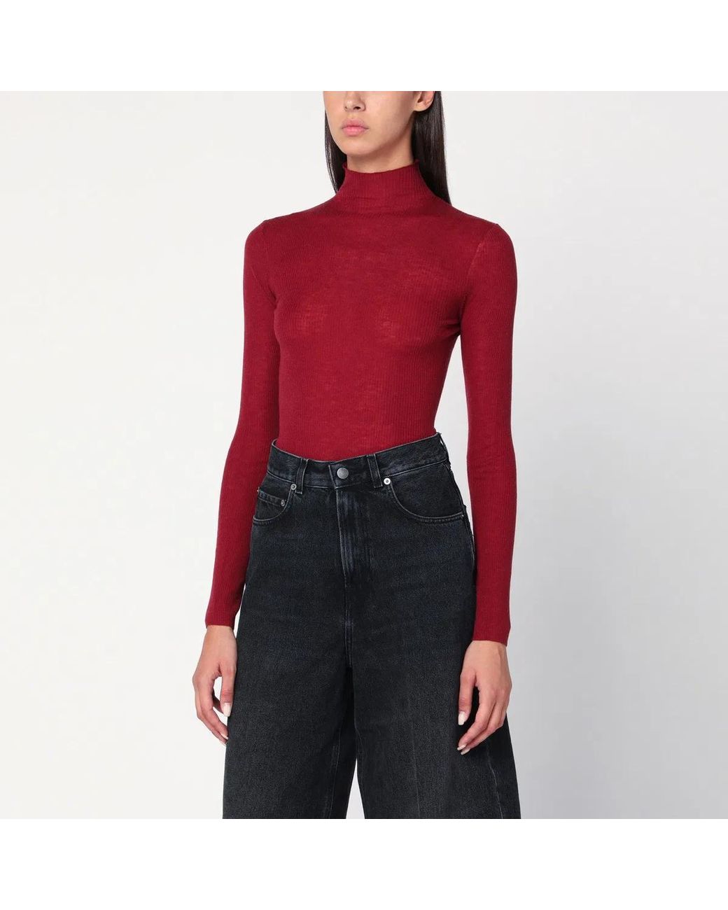 6397 Red Bordeaux Semi-Sheer Turtleneck
