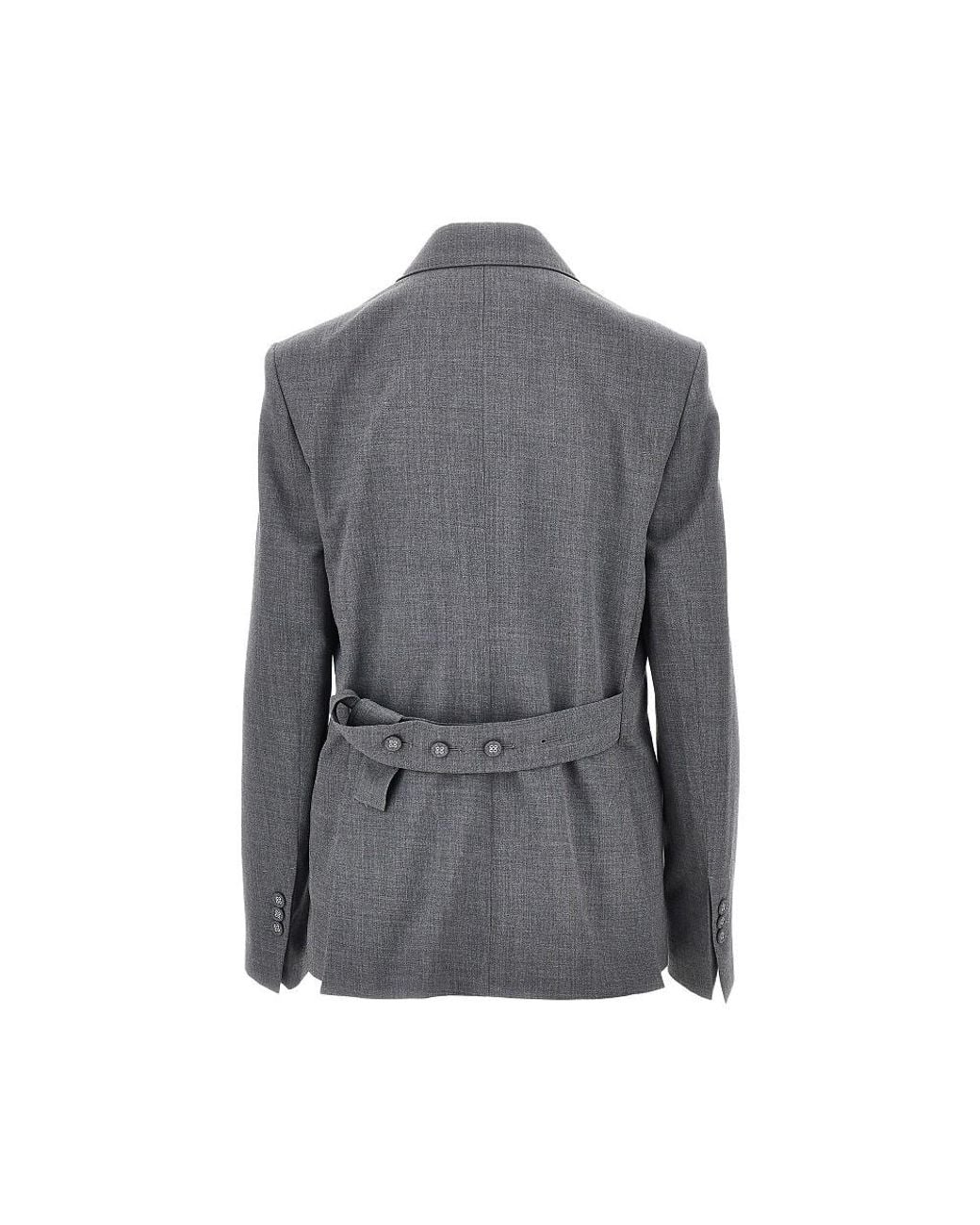 AMI Gray Double-Breasted Wool Blazer With Belt