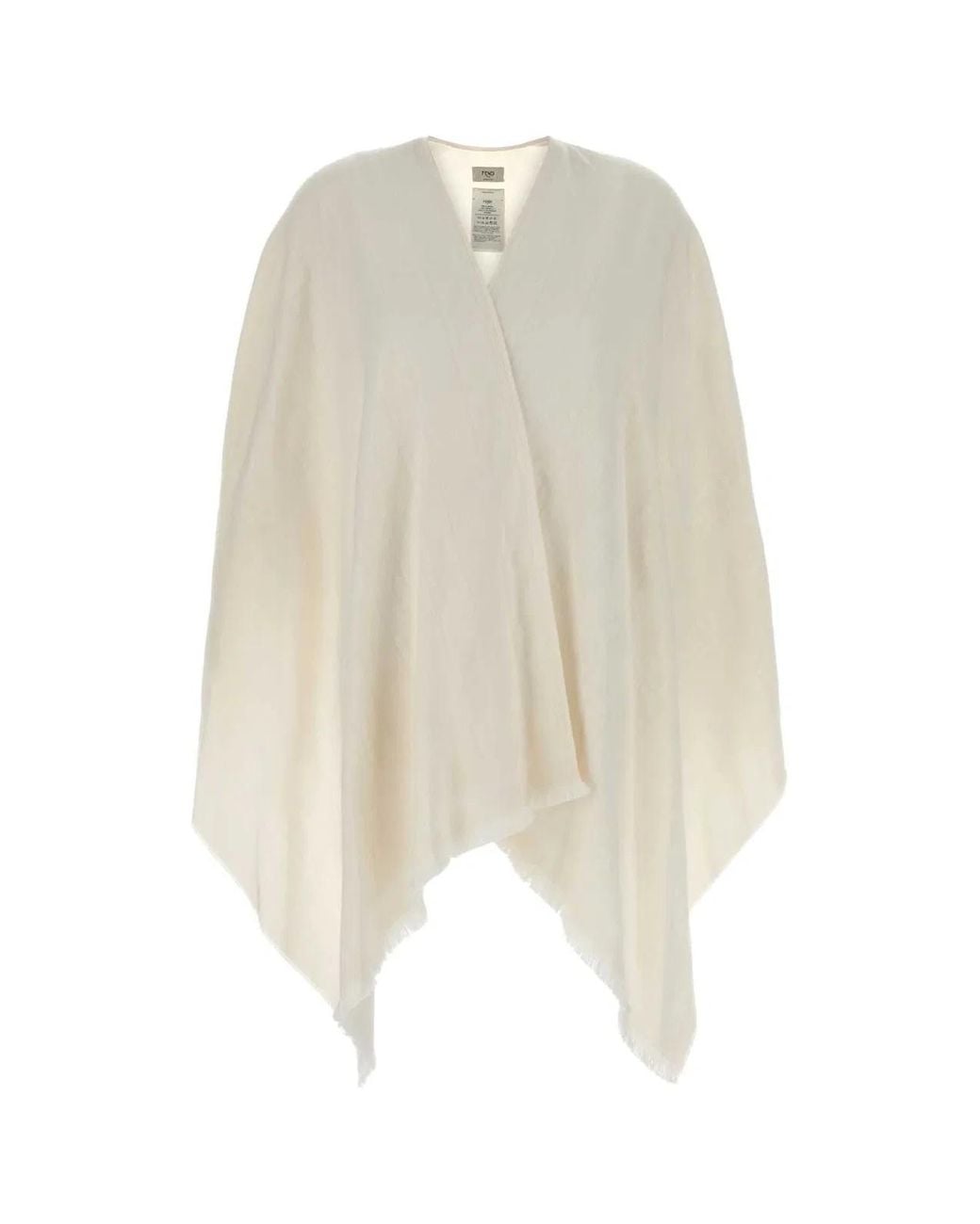 Fendi White Ivory Wool Blend Cape
