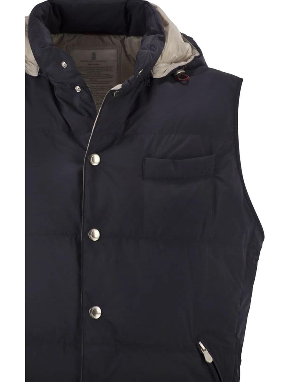 Brunello Cucinelli Black Padded Hooded Gilet for men