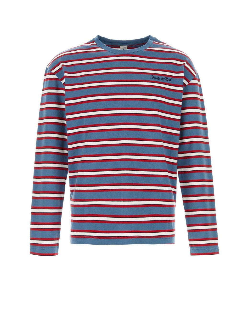 Sporty & Rich Blue Sporty Embroidered Cotton T-Shirt for men
