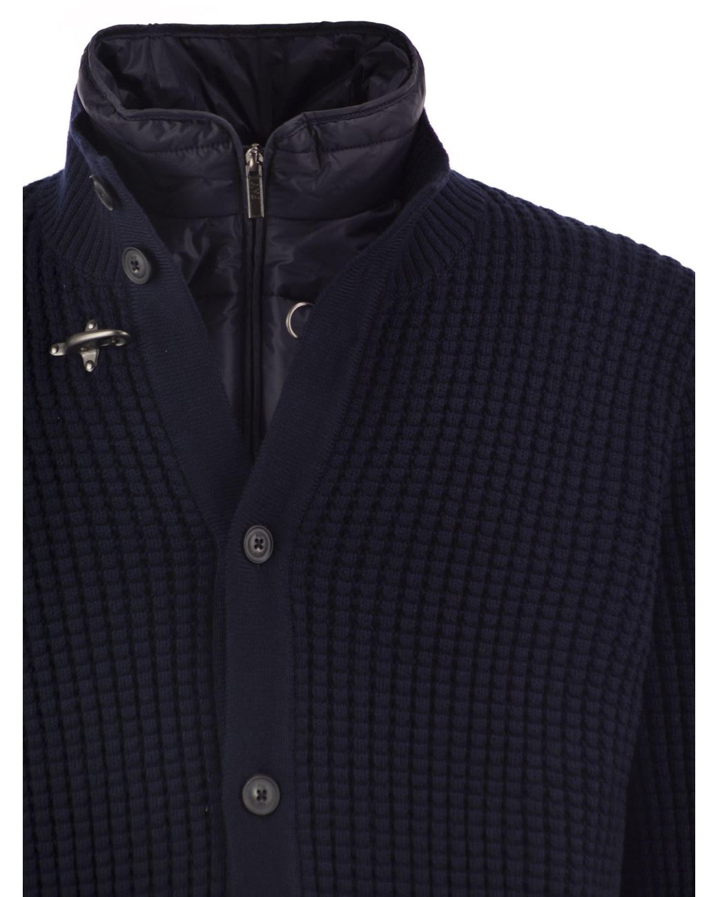 Fay Blue Wool Cardigan With Removable Padded Gilet for men