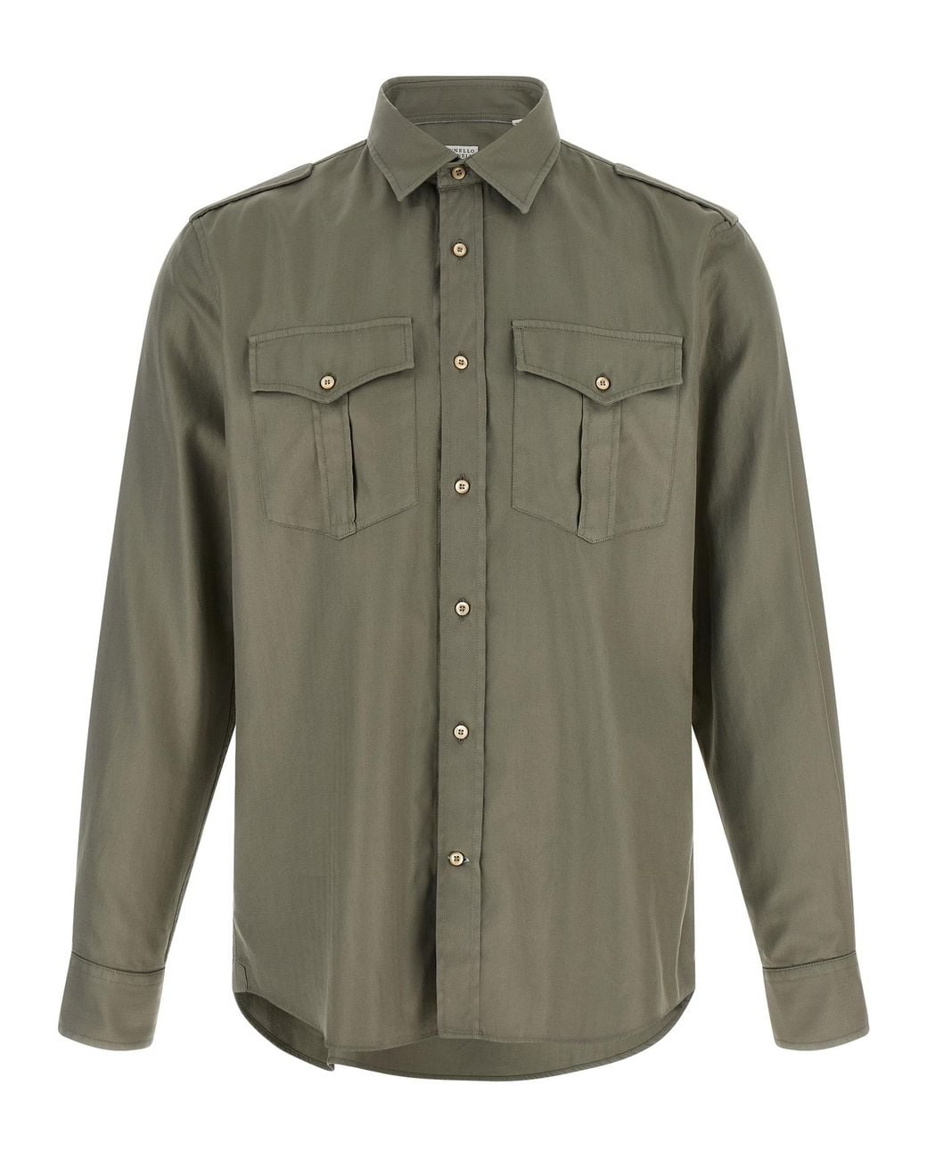 Brunello Cucinelli Green Cotton Chevron Shirt for men