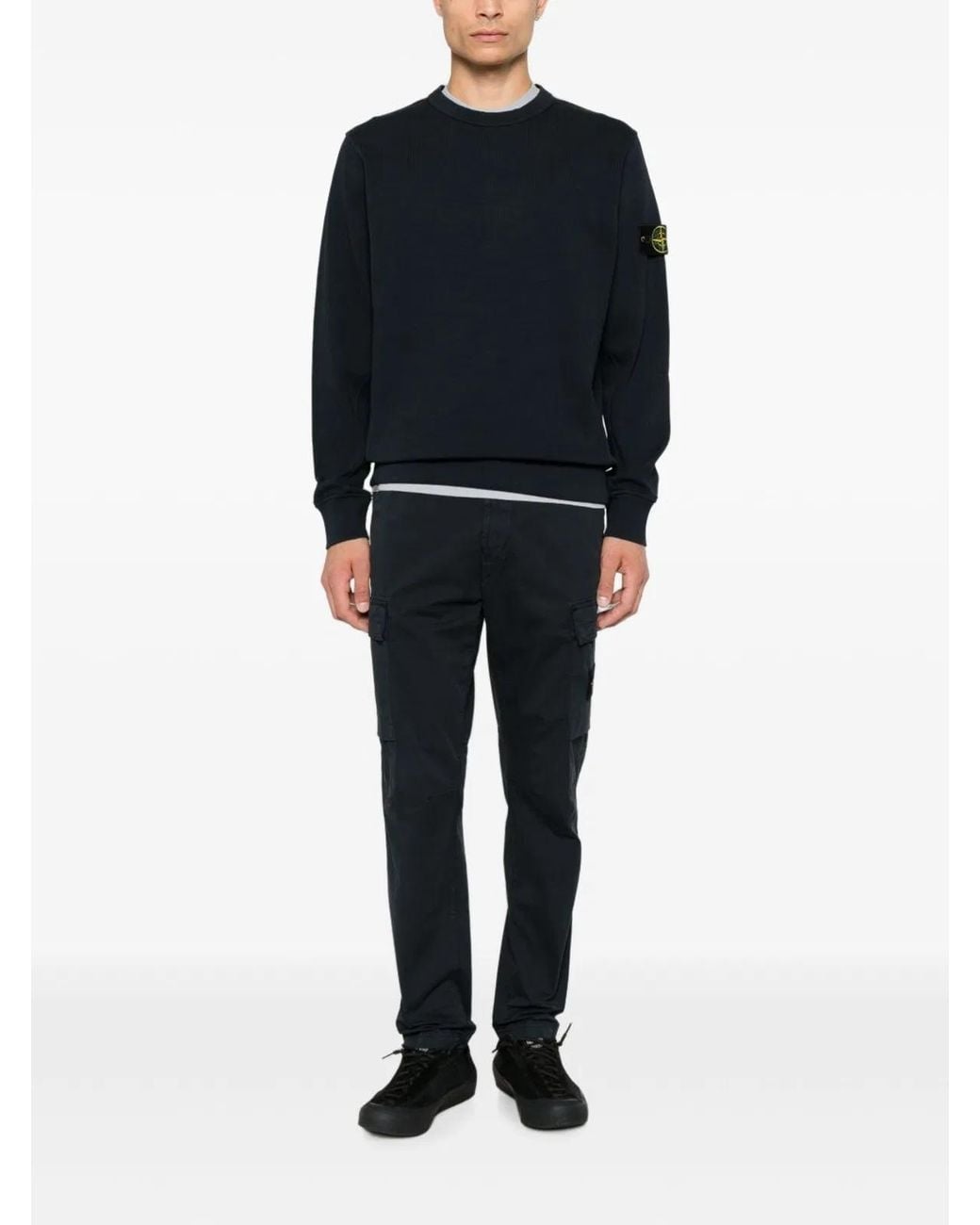 Stone Island Black Cotton Ribbed Crewneck Sweater for men