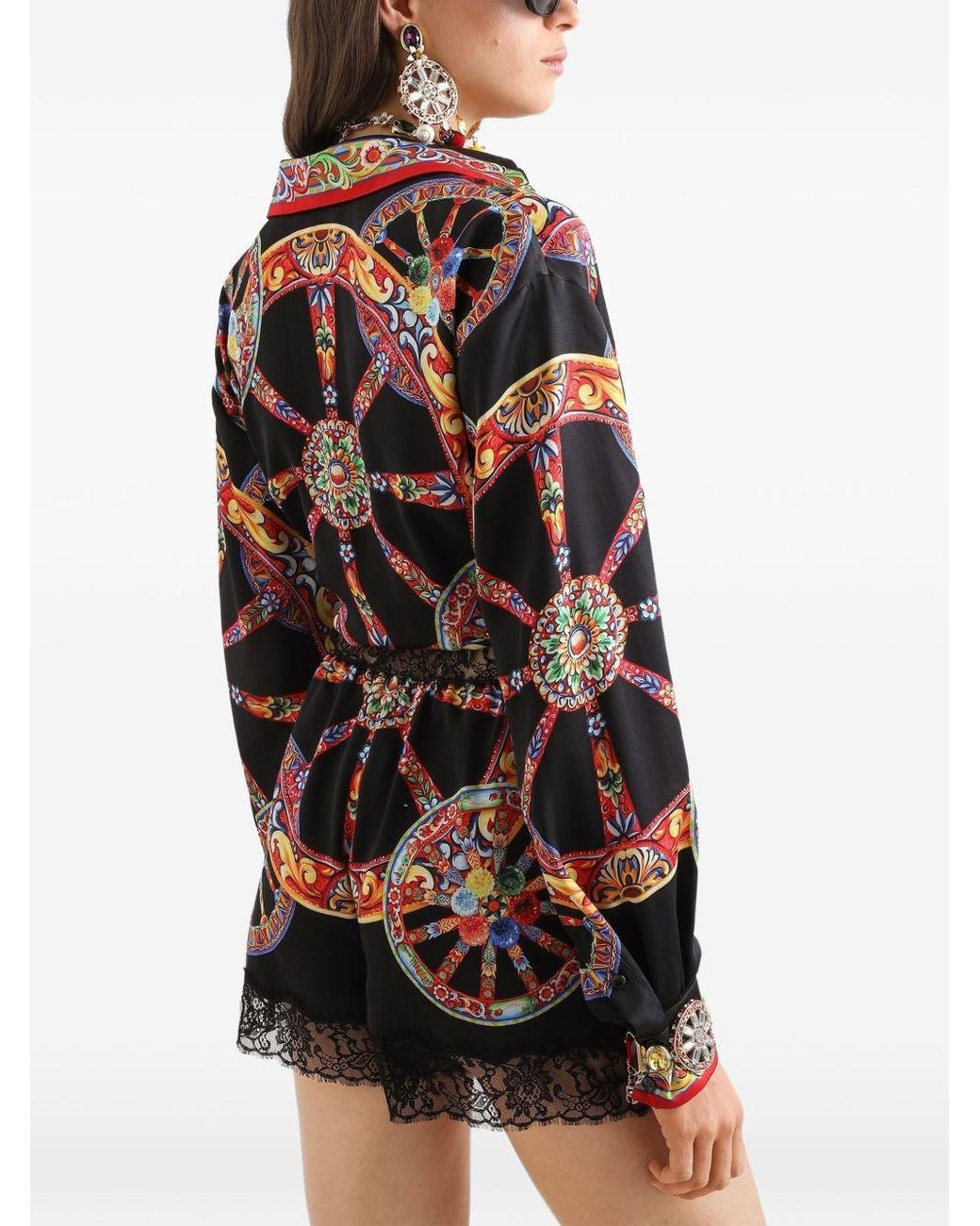 Dolce & Gabbana Black Combinaison Légère En Satin À Imprimé Carretto